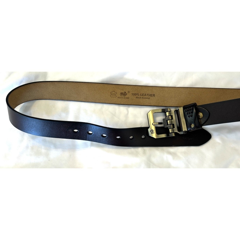Bison Denim Mens Dark Brown 100% Leather‎ Belt Brass Roller Buckle Size 46 115cm - Picture 4 of 9